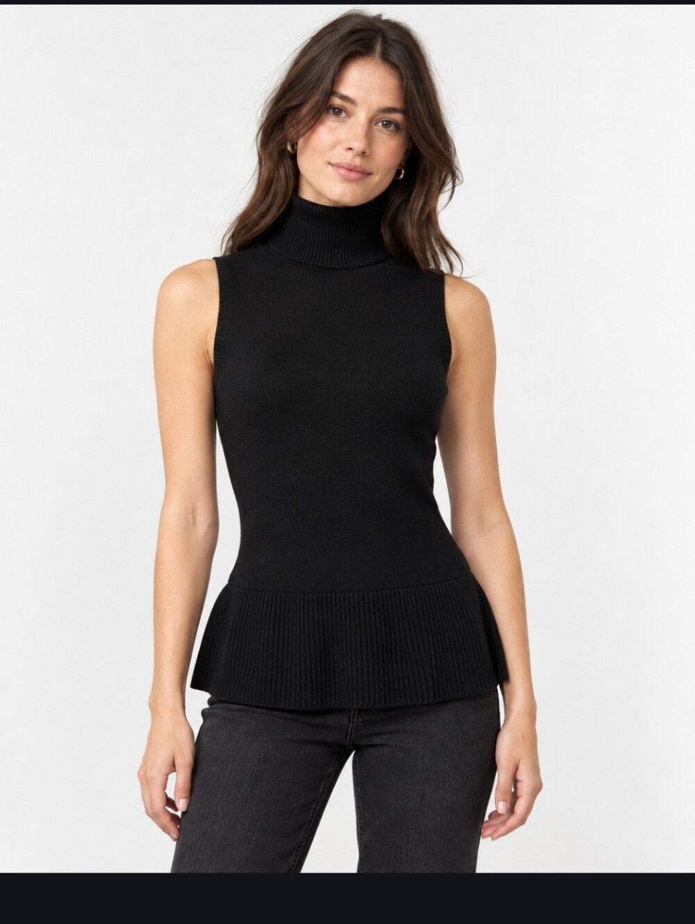 Babaton Aritzia Womens Black Turtleneck Peplum 100% Wool Sweater Top Small